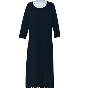 molli Wool Tailored Knit Dress L Dark Navy Midi Maxi 3/4 Sleeve Designer France